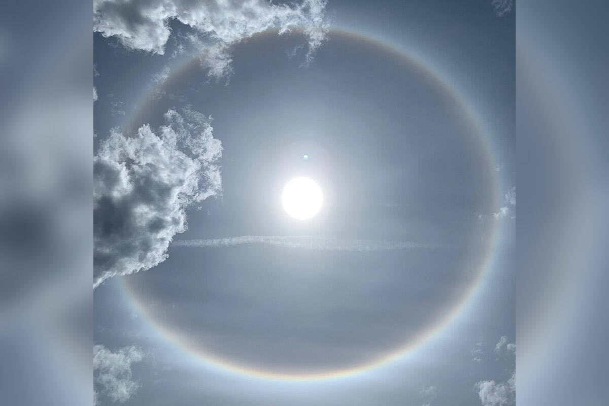 Large Colorful Rainbow Ring Around The Sun Caused By High Altitude Ice  Crystals Shot Through Trees Stock Photo, Picture and Royalty Free Image.  Image 27700801.